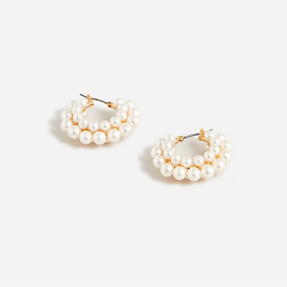 💕🎁 J. CREW Layered mini-pearl hoop earrings 💝 NWT